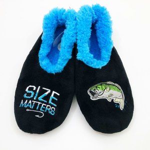 NWT Snoozies Men's Slippers Size Matters Fishing Extra Large 13 Black